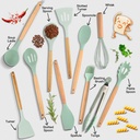 Kit de 11 ustensiles de cuisine en silicone et manches en bois_1