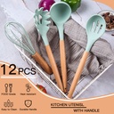 Kit de 11 ustensiles de cuisine en silicone et manches en bois_3