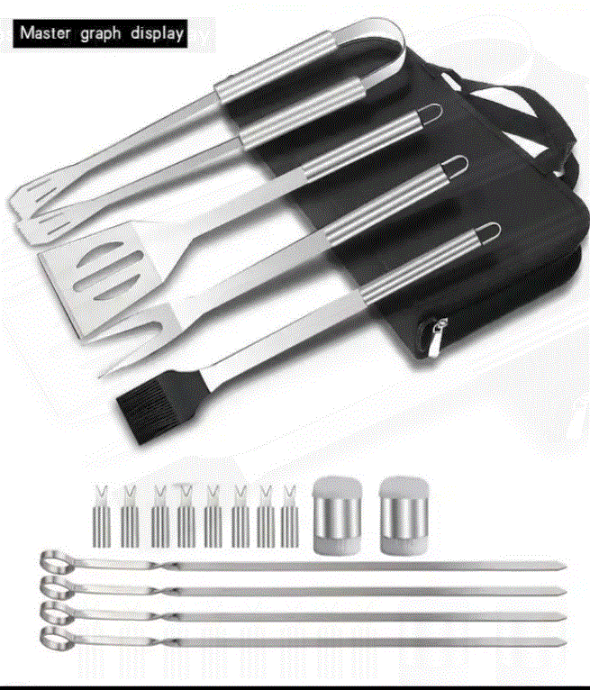 Kit de 18 ustensiles de barbecue en acier inoxydable. Housse de rangement._3