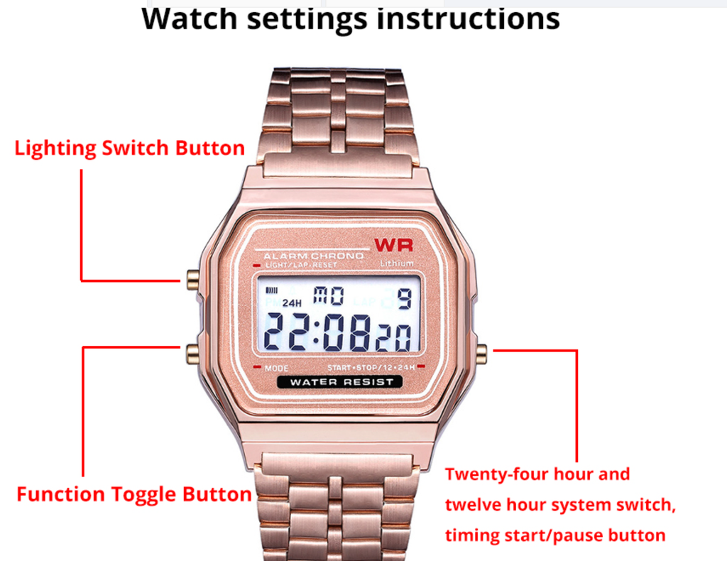 Montre Sport digitale, cadran lumineux, multifonctions, acier inoxydable._3
