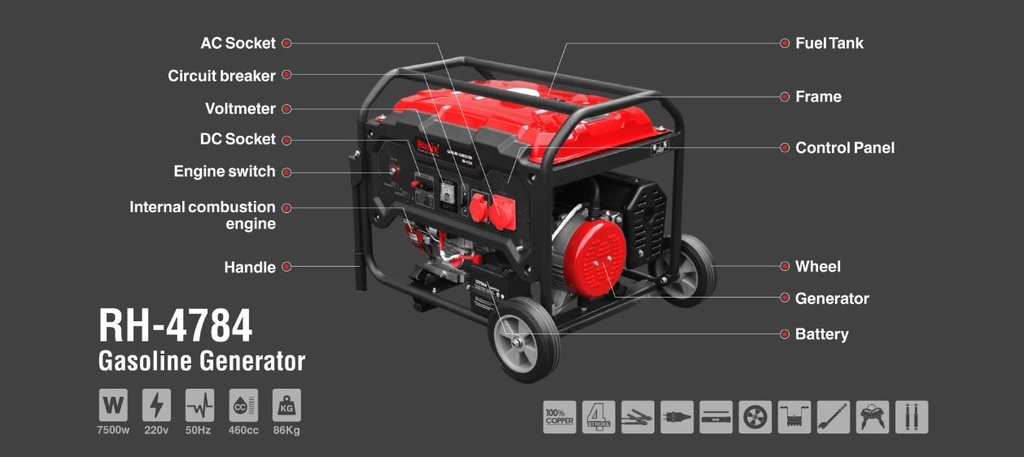 RONIX Gasoline Generator 7.5Kw-25L  RH-4784_8