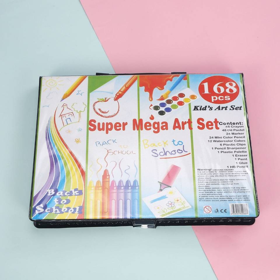 Super kit artistique avec peinture, feutres, crayons de couleurs, pastels...168 pièces.