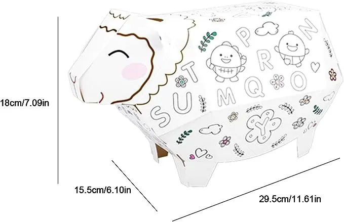Kit créatif mouton 3D en carton à assembler et colorier. Vendu avec 3 feutres._3.webp