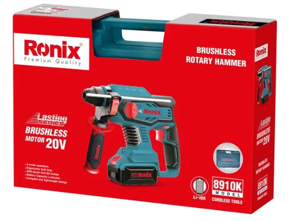 RONIX Kit marteau perforateur sans balais 20 V 2,2 J 8910K