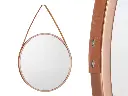 miroir rond avec poignée en simili-cuir bronze pet