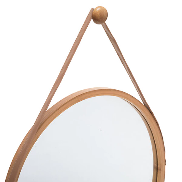 Miroir mural cuir ronde bambou D38, beige