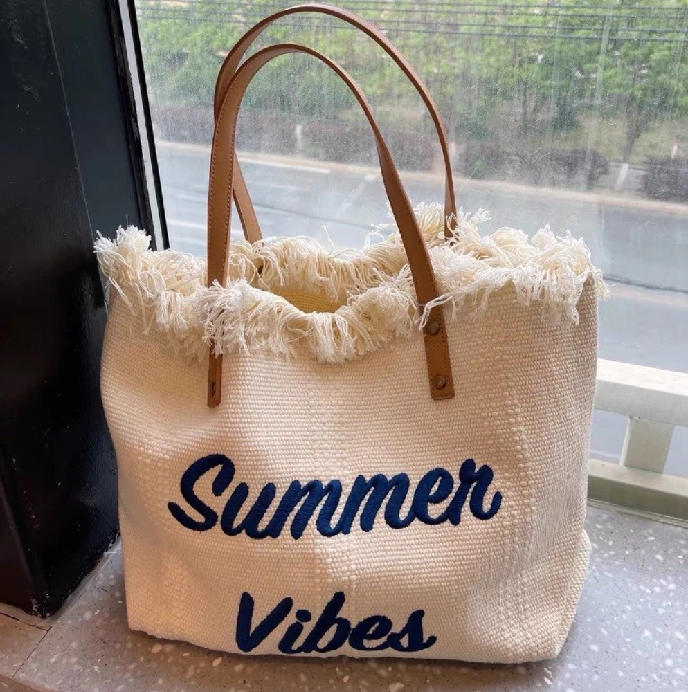 SAC DE PLAGE BOHO A franges crème clair TP11B