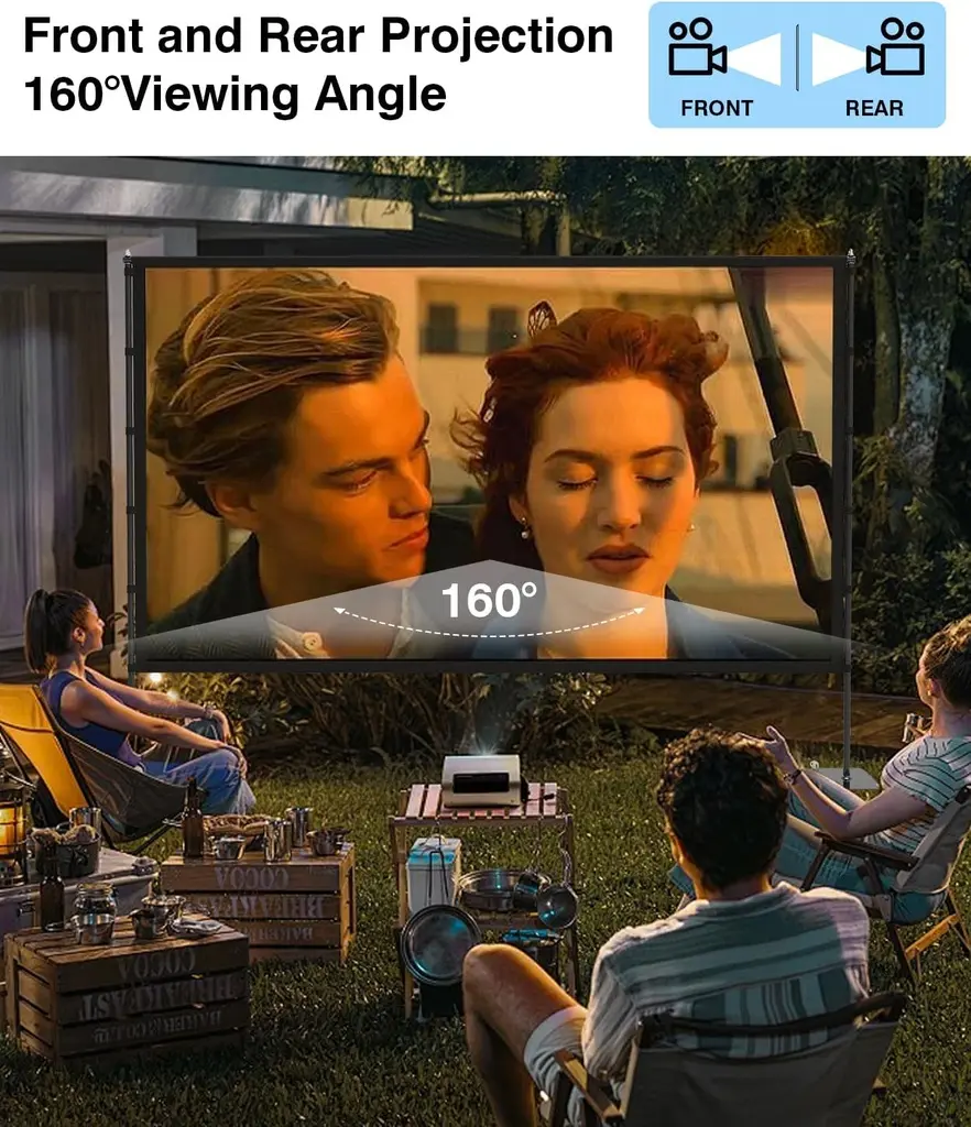Écran de projecteur extérieur avec support – Écran de projection portable de 120 pouces