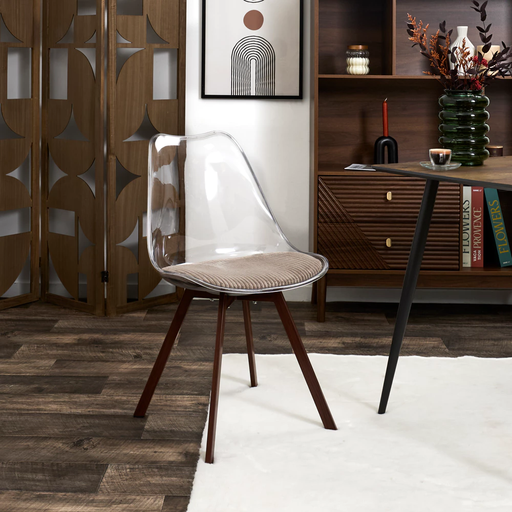 chaise transparente coussin cotele scott taupe