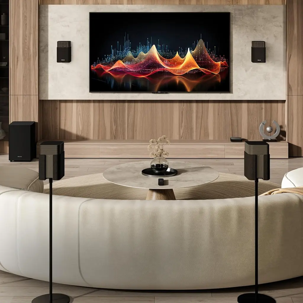 home cinema Hisense Devialet HT Saturn 4.1.2 canaux avec caisson de basses sans fil, Dolby Atmos, DTS:X, Bluetooth 5.3, EzPlay, HDMI 