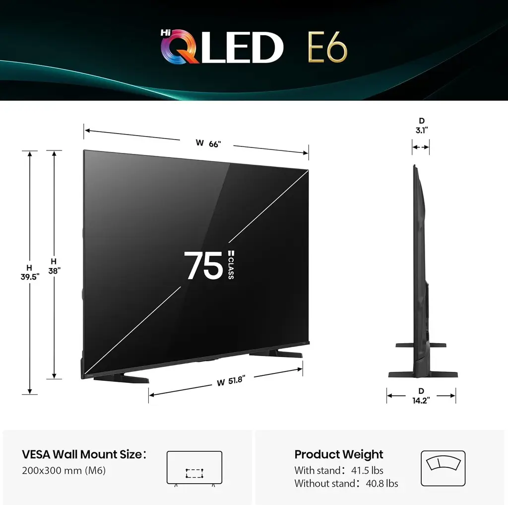 Hisens 75" E6 SmartTV Qled 4k 