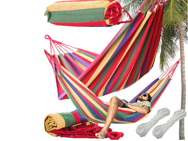 Hamac de jardin XXL pour deux personnes, grande barre beige