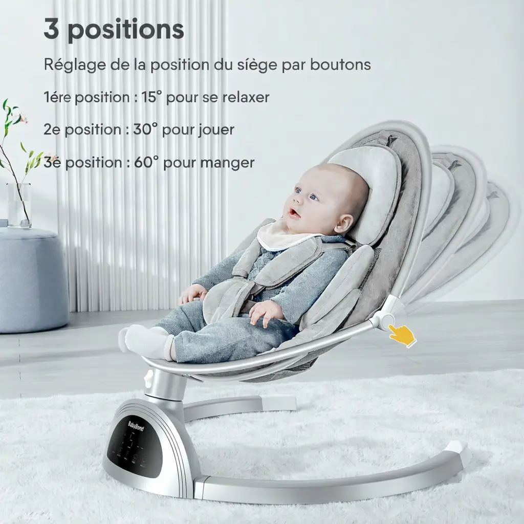 Balancelle bébé BabyBond – Bluetooth avec musique, 5 vitesses, harnais 5 points – Télécommande incluse