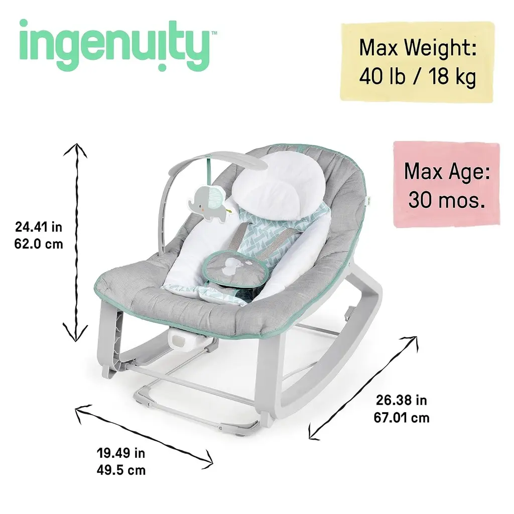 Transat bébé Ingenuity 3-en-1 évolutif – Vibrations, arche de jeux – 0-30 mois