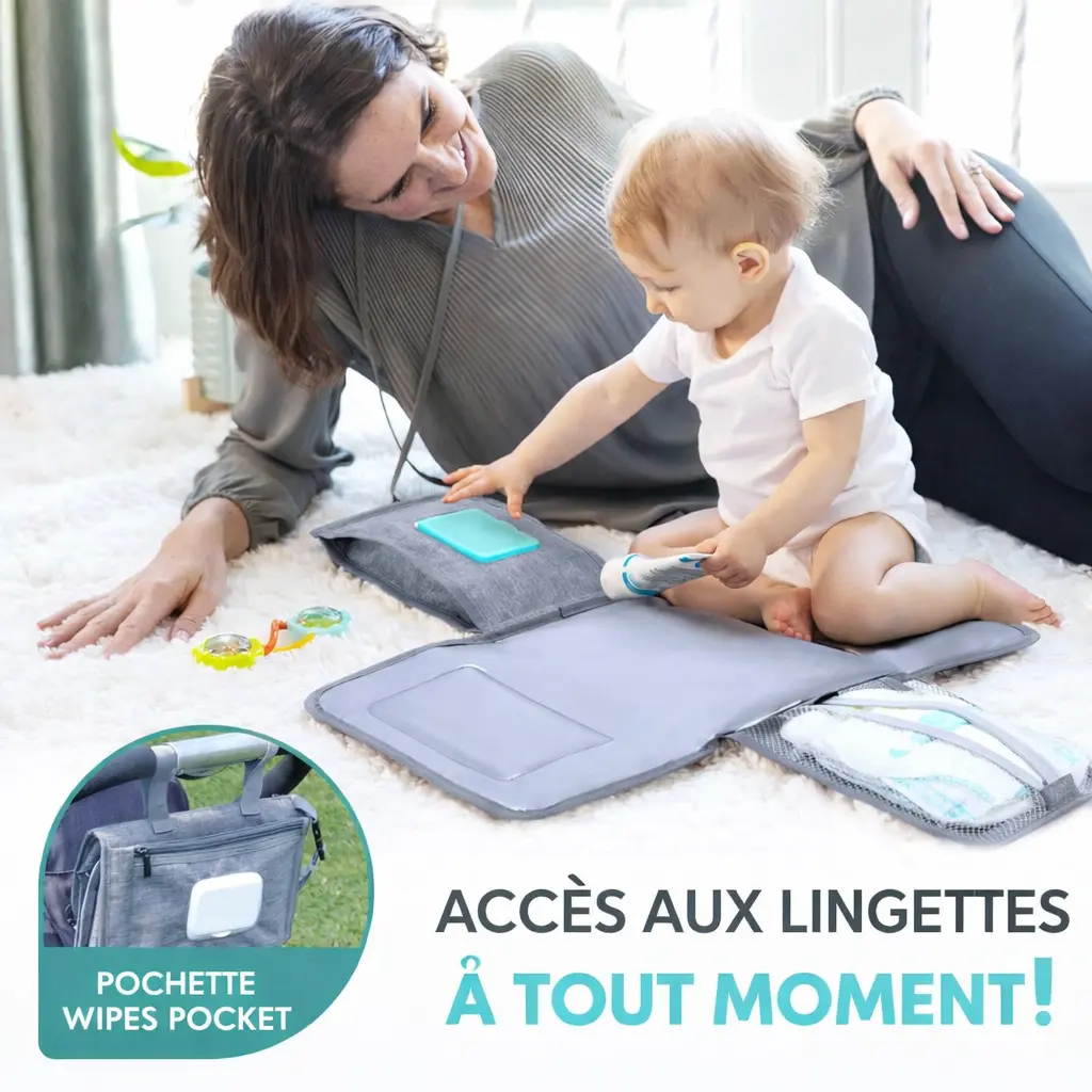 Tapis de change portable avec poche lingettes