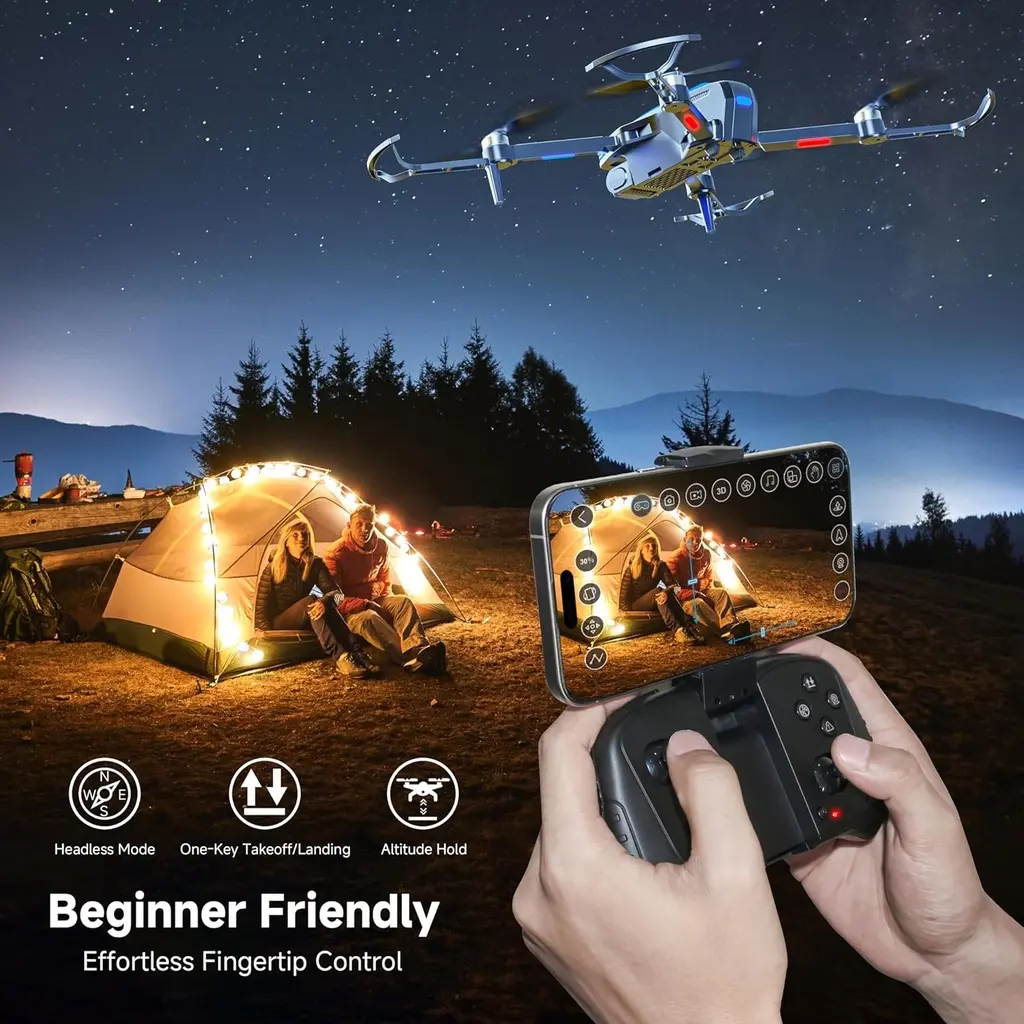 Drone 4K avec caméra – Moteur brushless, pliable, 2 batteries – FPV Wi-Fi