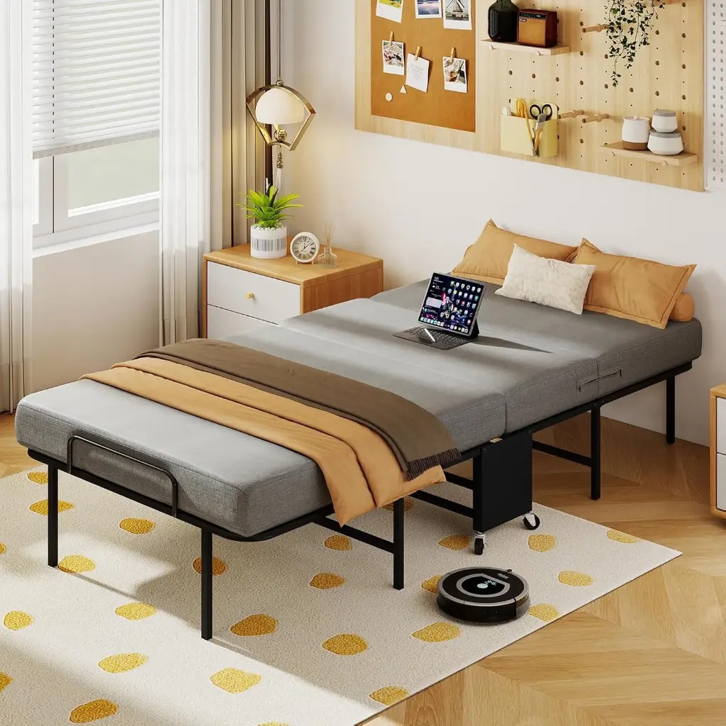 Lit pliant avec matelas – Lit d’appoint 1 place portable