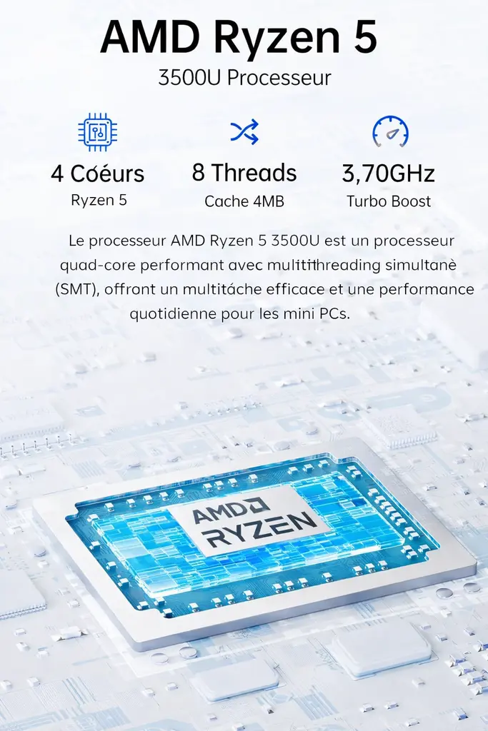 Mini PC GMKtec G10 Ryzen 5 3500U – 16 Go RAM, SSD 256 Go