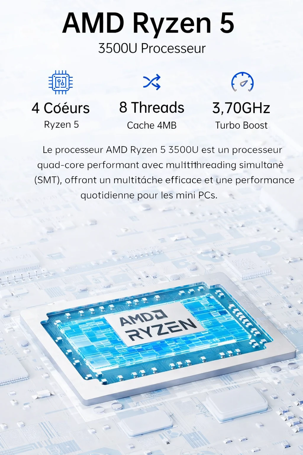 Mini PC GMKtec G10 Ryzen 5 3500U – 16 Go RAM, SSD 256 Go