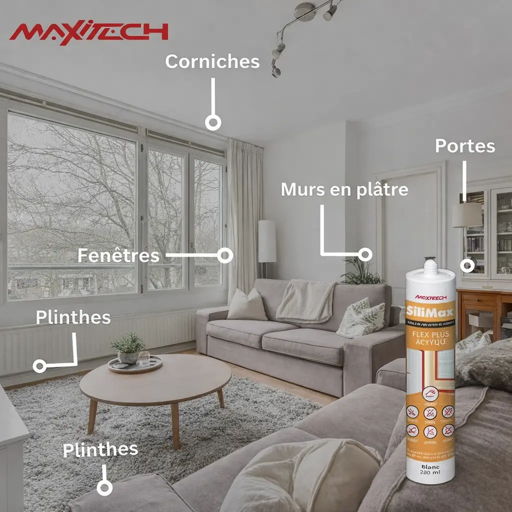 Mastic silicone SILIMAX Flex Plus – Acrylique siliconé intérieur/extérieur, peinturable, blanc 280 ml