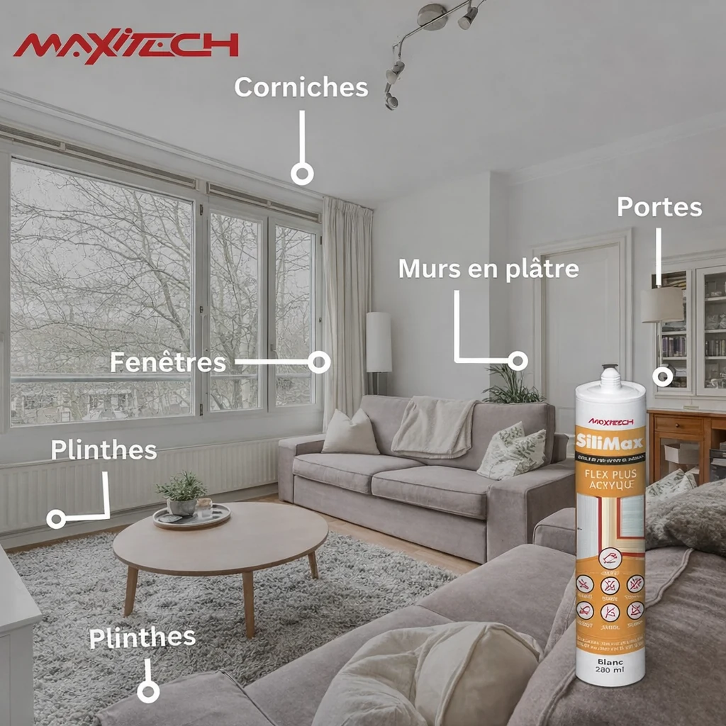 Mastic silicone SILIMAX Flex Plus – Acrylique siliconé intérieur/extérieur, peinturable, blanc 280 ml