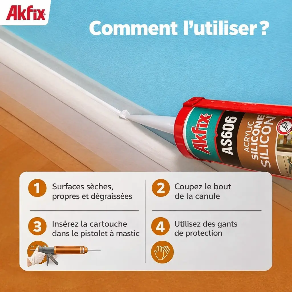 Mastic acrylique siliconé AKFIX AS606 blanc – Peinturable, joints fenêtres & portes, 300 ml