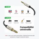 Câble audio stéréo UGREEN 3,5 mm vers 6,35 mm – Jack TRS mâle, gaine nylon