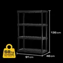 Étagère de rangement plastique CENTREX 4 niveaux (135 x 91 x 46 cm), charge 68 kg par tablette