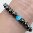 Bracelet Minceur Hématite avec Perle dOpale Bleue