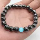 Bracelet Minceur Hématite avec Perle dOpale Bleue