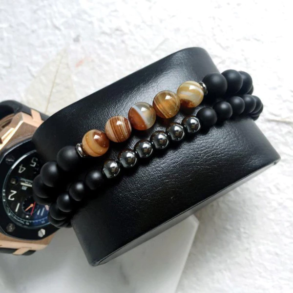 Double Bracelet Ancrage Equilibre Agate Hématite