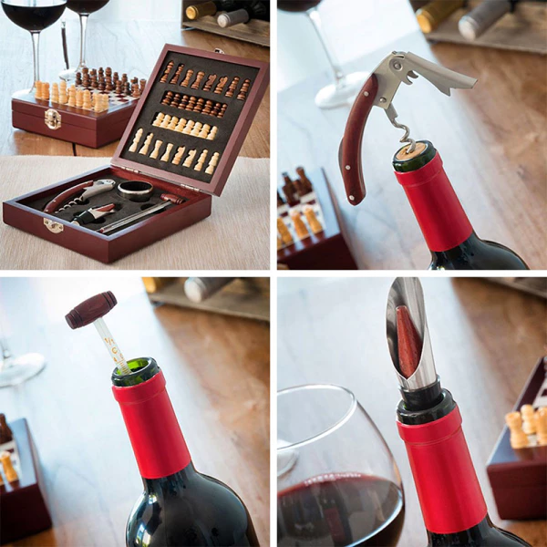 Coffret d?accessoires à vin avec échiquier