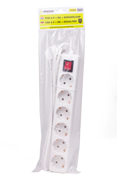 Rallonge 6 prises + terre + interrupteur 1,5 m