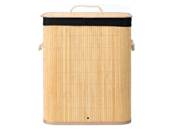 Panier à linge rectangulaire en bambou et tissu noir