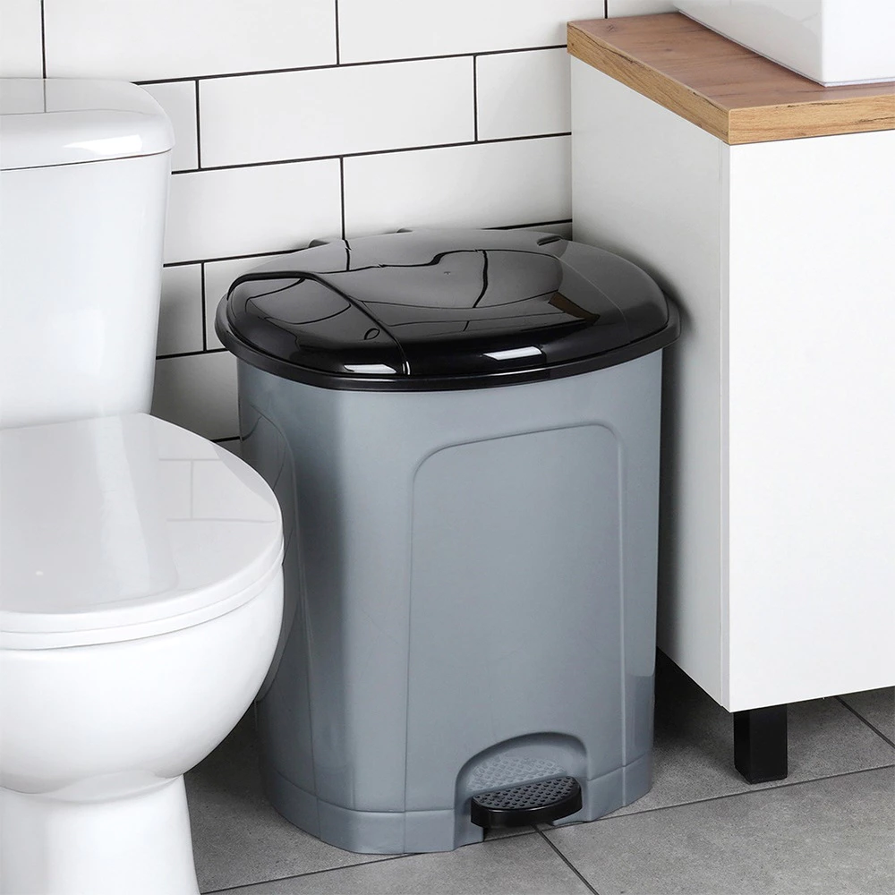 Poubelle à pédale en plastique, grise, 50 l
