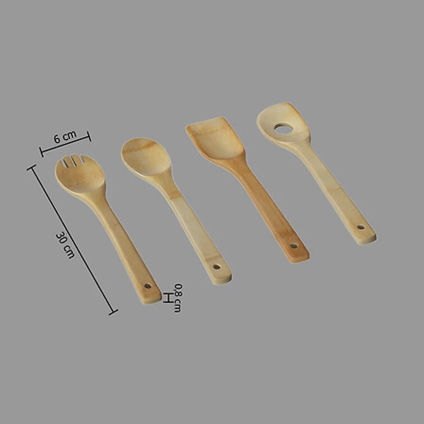 ustensiles bambou x4, beige