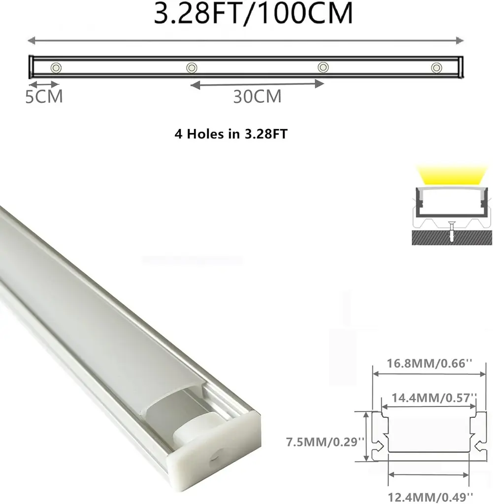Profilé Aluminium LED 1 m avec Diffuseur – Lot de 20 (Montage Sous Meuble)