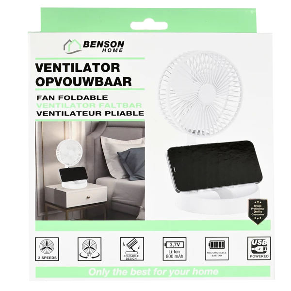 Ventilateur pliable et rechargeable blanc