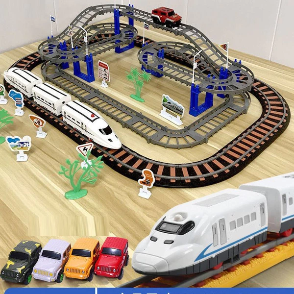 Voie ferrée avec voiture et train rapide, 108 pièces