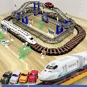 Voie ferrée avec voiture et train rapide, 108 pièces