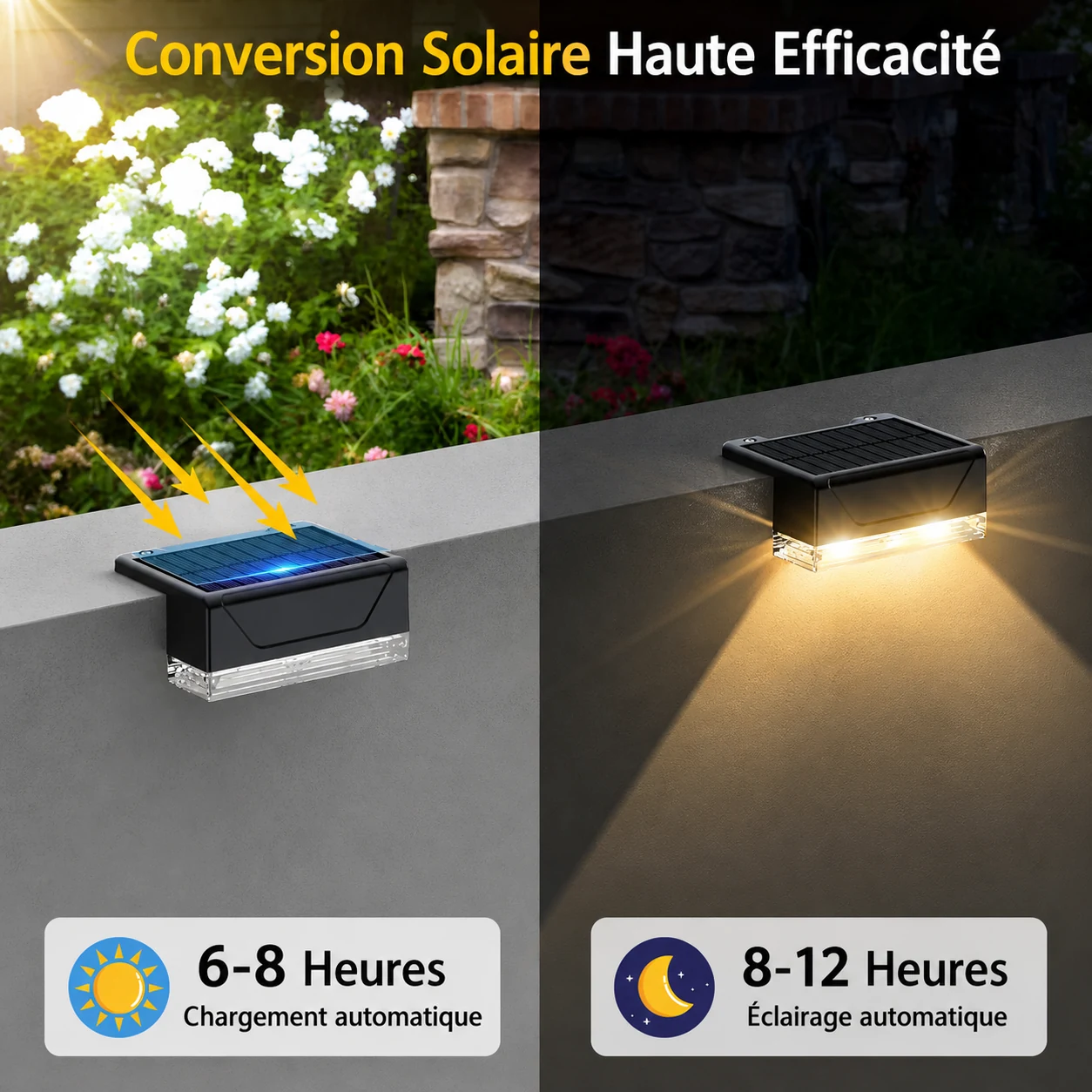 Lampes solaires extérieures étanches IP65 – 3 modes, éclairage automatique crépuscule à l’aube