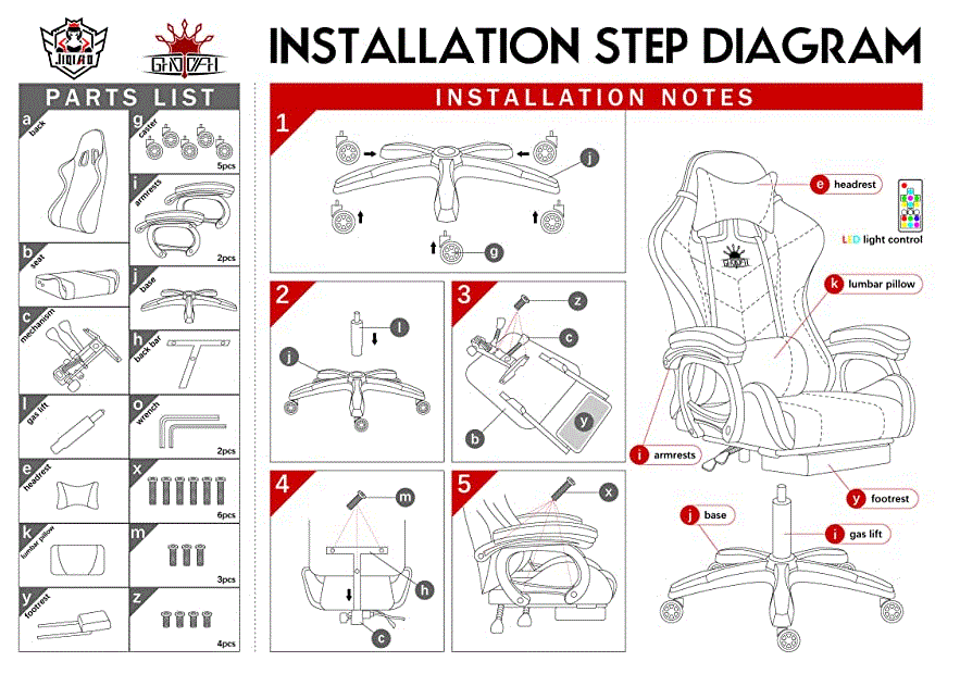 CHAISE GAMING avec LED Massage et repose pieds_9