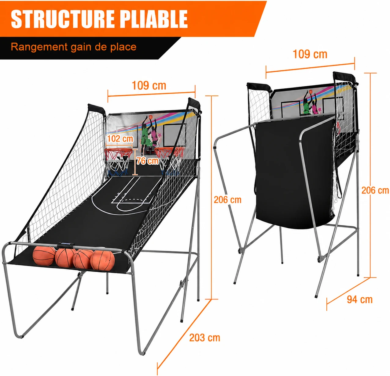 Jeu de Basket Arcade Pliable Double Panier