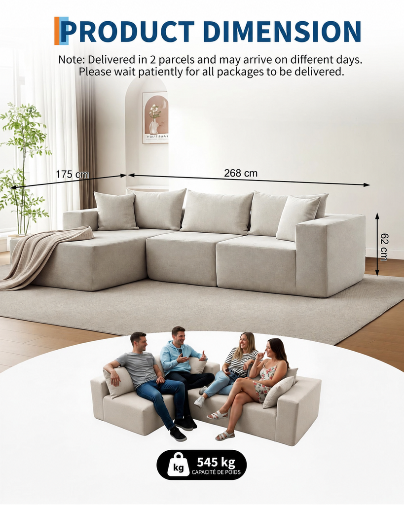 Canapé Modulaire d’Angle XXL – Confort Moderne et Design Épuré