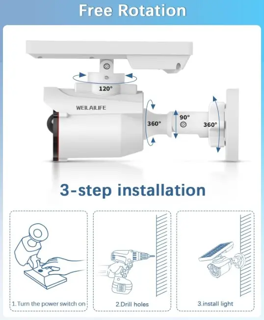 Lampe solaire avec caméra factice (imitation de surveillance)