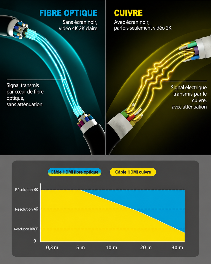 Câble HDMI Fibre Optique 30 m 4K 60 Hz Ultra Haute Vitesse - 18 Gbps