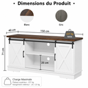 Meuble TV Rustique 165 cm avec Portes Coulissantes Style Grange