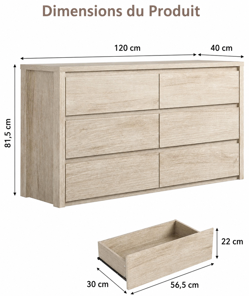 Grande Commode Moderne 6 Tiroirs