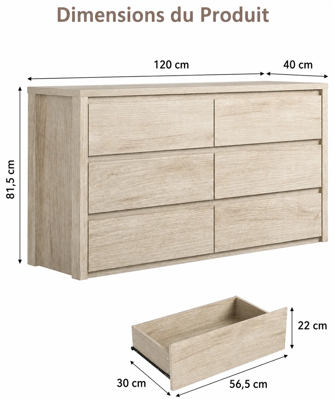 Grande Commode Moderne 6 Tiroirs