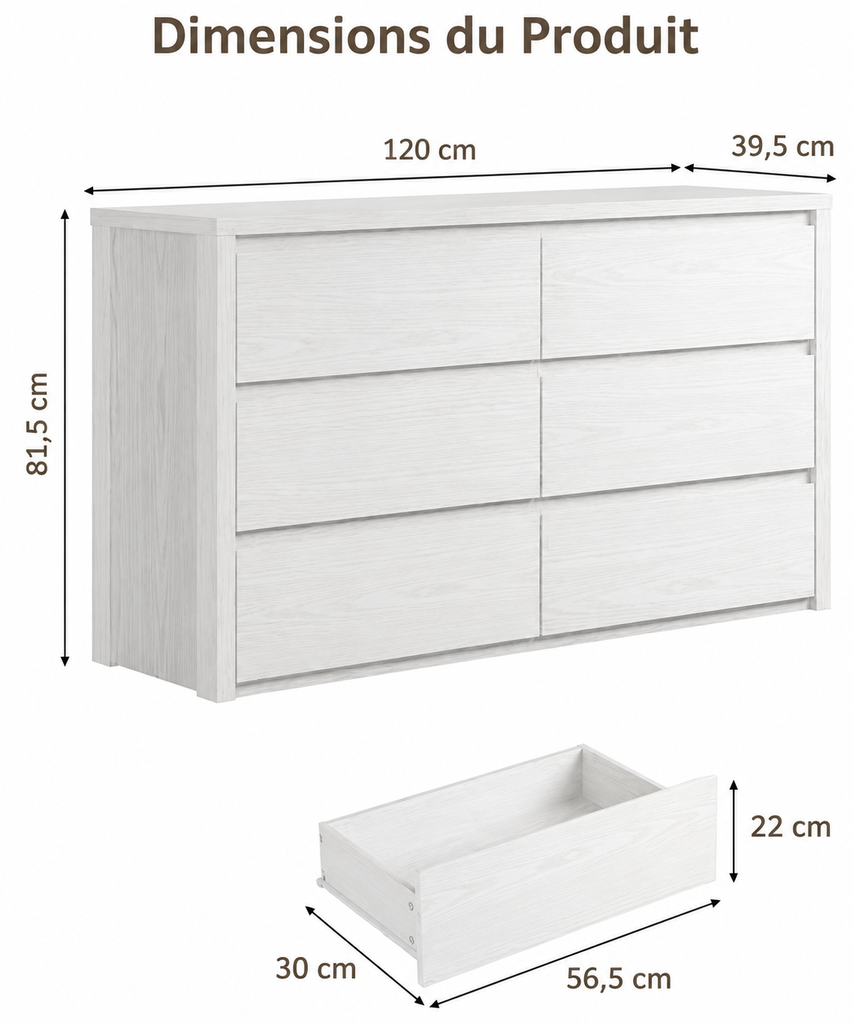 Grande Commode Moderne 6 Tiroirs 